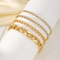 Schickes 4er-Set goldene Armbänder mit Strasssteinen und groben Panzerketten-Gliedern - Goldenes Strass-Panzerkettenset (HS1481-9)