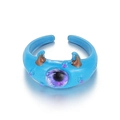 Grappige blauwe monsterring met paars oog en hoorns, verstelbaar open design voor vrouwen - Blauw Tweehoornig Eenogig Monster (HS1263-6)