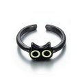 Schattige zwarte kat monster open ring met gele ogen in minimalistische stijl - Zwarte Kat Gele Ogen Open Stijl (HS1263-8)