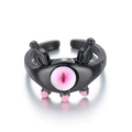 Verstelbare zwarte kat monster ring met roze pupil en schattige 3D-oren - Zwarte Roze Klauw Duivelsoog (HS1263-10)