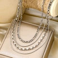 Ensemble de colliers argentés multi-rangs avec chaînes serpent et Figaro pour hommes chic - Figaro Argenté Multi-Couches (HS1838-5)