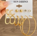 6-teiliges Set goldener Vintage-Perlen-Schmetterlings-Ohrringe und Creolen-Kombination - Pave Kugel Gedrehter Geometrischer Stil (HS1291-8)
