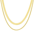 Herren Doppel-Halskette in Gold mit flacher Schlangenkette und Boxkette im Hip-Hop-Stil - Einfache Goldene Doppellagige Schlangenkette (HS1866-6)