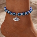 Tobillera turca mal de ojo con cuentas azules y colgante de ojo plateado en la playa - Estilo Ojo Turco Hueco (HS1350-5)