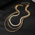 Collier multicouche doré avec chaîne serpent plate, chaîne à maillons et chaîne boîte chic - Triple Couche Serpent Boîte Dorée (HS1838-11)