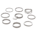 9-piece set of silver metallic twist and geometric rings in minimalist fashion style - Bead Edge Geometric Tag Stacking Set (HS1438-7)