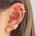 Fünfteiliges goldenes Ohrmanschetten-Set mit Schmetterlingsdesign und Strass-Details - Goldene Hohlblüten-Zirkonia 5-Teiliges Set (HS1268-27)
