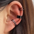 Schwarzes 3er-Set Ohrmanschetten mit Herz- und minimalistischem Banddesign ohne Piercing - Schwarze Hohlherzen 3-Teiliges Set (HS1268-9)