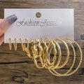 Lot de 6 paires de boucles d'oreilles créoles dorées géométriques en forme de C - Style Torsadé Vintage 6 Paires (HS1414-2)