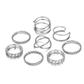 8-piece silver metal twist and geometric ring set with minimalist layered designs - Twist and Cross Stacking Set (HS1438-1) / 8-piece Set / Silver
