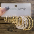 Lot de 11 paires de boucles d'oreilles dorées géométriques en C avec perles de mode - Ensemble Multi-Styles 11 Paires (HS1414-3)
