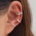 Dreiteiliges silbernes Ear Cuff Set mit Ketten- und minimalistischen Link-Designs poliert - Silberne Hohlkette 3-Teiliges Set (HS1268-16)