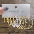 Ensemble de 6 paires de boucles d'oreilles géométriques dorées avec perles - Style Perle et Torsion Corde 6 Paires (HS1414-4)