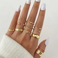 30-piece gold minimalist geometric ring set featuring heart and star motifs for women - Gold Heart Star Hollow Set (HS1488-15)