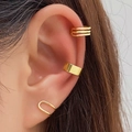 Dreiteiliges goldenes Earcuff-Set mit hohlen, Pailletten- und U-förmigen Designs am Ohr - Goldene Dreilinie Breite Oberfläche 3-Teiliges Set (HS1268-20)