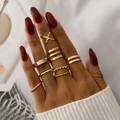 8-piece set of gold geometric twist rings for women with minimalist stacked design - Twisted Cross Stacking Set (HS1438-6)