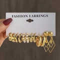 Retro geometric C-shaped gold alloy earring set with faux pearls featuring six assorted styles - 6 Pairs Star and Wave Style (HS1414-11)