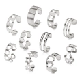 Detailed set of 10 adjustable silver-colored foot rings with heart and star patterns - Star Moon Butterfly Heart Geometric Silver Style (HS1526-6)