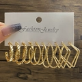 Set of 6 pairs of gold-plated alloy twist and geometric square hoop earrings for women - 6 Pairs Twist Rope and Square Style (HS1414-13)