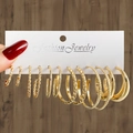 6-teiliges Set goldene Creolen mit gedrehtem Design und glattem Metall auf Karte - Gold Torsion Reifen Kombination (HS1469-2)