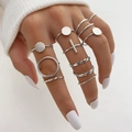 23-delige minimalistische zilveren geometrische ringenset met gehamerde textuur en gladde banden - Zilver (HS1304-6)