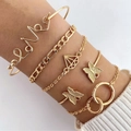 5-teiliges goldenes Armband-Set mit Schmetterlings-Anhängern und Love-Schriftzug - 5-teiliges Gold Schmetterling Buchstaben Armband Set (HS1478)
