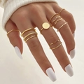 Bohemian goudkleurige stapelbare ringenset met geometrische en golf ontwerpen - Goud (HS1304-14)