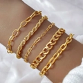 Set de cinco pulseras de cadena bohemias minimalistas doradas, estilos gourmette y clip incl. - Pulseras de Cadena de Oro Mixtas (HS1481-1) / Dorado
