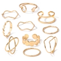 10er-Set goldene Legierungsringe mit Herz-, Schmetterlings- und Wellenmustern für Damen - 10-teiliges Set / Gold Welle Rund Geometrisch Stil (HS1418-11)