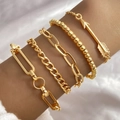 5-teiliges goldenes Bohemian-Armband-Set mit Pfeil-Motiv und mehrlagigen Ketten für Damen - Gold Stil 7 (HS1667-7)