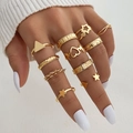 Gouden 11-delige ringenset met ster hart en geometrische bohemien ontwerpen - Goud (HS1304-24)