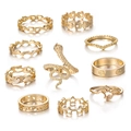 10-teiliges goldfarbenes Ring-Set mit Schlangen-, Herz- und Sternmotiven im Boho-Stil - 10-teiliges Set / Gold Vintage Schlangen Blumen Stern Herz Stil (HS1418-15)