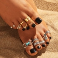 Set de anillos para dedos del pie bohemio con turquesa y motivos de sol playa - Juego de 12 Anillos de Dedo del Pie Bohemios Retro (HS1489)