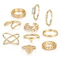 10-teiliges goldenes Ring-Set mit Herz-, Schmetterlings- und Perlendetails - 10-teiliges Set / Gold Vintage Porträt Schmetterling Künstliche Perle Stil (HS1418-16)