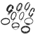 10er-Set mattschwarze Boho-Ringe aus Legierung mit Herz- und Knotendesigns - 10-teiliges Set / Schwarz Matt Minimalistisch Gewebt Stil (HS1418-18)