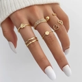 6-delige gouden ringenset met hart-, ketting- en kraalontwerpen voor gelaagde stijl - Goud (HS1304-27)