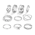 10-teiliges Set silberner Herz- und Schmetterlingsringe mit Perlendetails für Damen - 10-teiliges Set / Silber Schmetterling Künstliche Perle Kette Stil (HS1418-19)