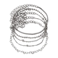 Set di 5 bracciali a catena color argento stile punk con motivi a cuore e geometrici - Combo a Strati Cuore Cavo e Perlina (HS1443-5) / Argento