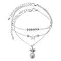 Set bracciali multistrato argento con ciondoli stella e ananas con strass e perline metallo - Catena a Strati con Pendente Stella e Ananas (HS1443-8) / Argento