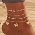 Set di cinque cavigliere dorate con ciondoli a farfalla e cuore per gioielli da spiaggia - Set di Quattro Pezzi Cuore Farfalla e Zircone (HS1460-3)
