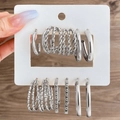 Set di sei paia di orecchini a cerchio in metallo argentato intrecciato su scheda - Combo Cerchio Torsione Spirale Argentata (HS1468-6)