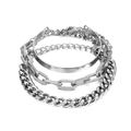 Set di bracciali multistrato argento con catena a maglia e cerchi in stile punk - Combo Bracciale Piatto e Catena Cubana (HS1443-10) / Argento