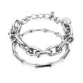 Set di bracciali argento stile punk a strati con maglie a bambù e catena a maglie - Argento