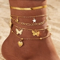 Set di cavigliere dorate bohémien con ciondoli a farfalla e cuore per un look da spiaggia - Set di Cinque Pezzi Stella Farfalla Cuore e Perlina Rotonda (HS1460-4)