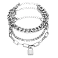 Set di bracciali punk argento a strati con catena cubana e ciondolo a lucchetto - Argento