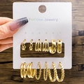 Set di 6 paia di orecchini dorati con catene a spirale e cuori su cartoncino moda - Combo Cerchio Cavo Cuore Dorato (HS1468-9)