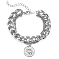 Set di bracciali a catena cubana argentata a strati con ciondolo a moneta vintage - Pendente Moneta Vintage Catena Cubana (HS1443-15) / Argento