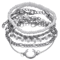 Set bracciali multistrato argento con catena intrecciata, perline e ciondolo a mezzaluna - Combo Perlina Pendente Mezzaluna (HS1443-16) / Argento