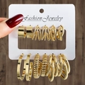 Set da 6 paia di orecchini a cerchio dorati a spirale e lisci da donna su cartoncino - Combo Cerchio Stile Misto Dorato (HS1468-11)