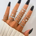 Set of silver alloy stackable rings with geometric twists and sparkling stones - Bright Silver Geometric Disc Style (HS1440-3)